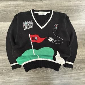 Vintage 90s Golf Sweater Adult Medium Knit Heavyweight Argyle Preppy Heavy EUC